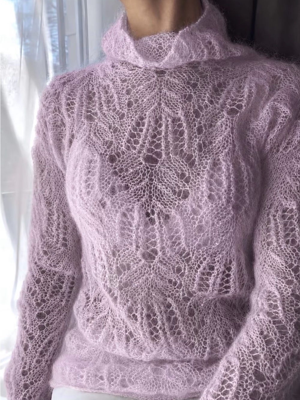 Light Purple Lace Knit Mohair Sweater